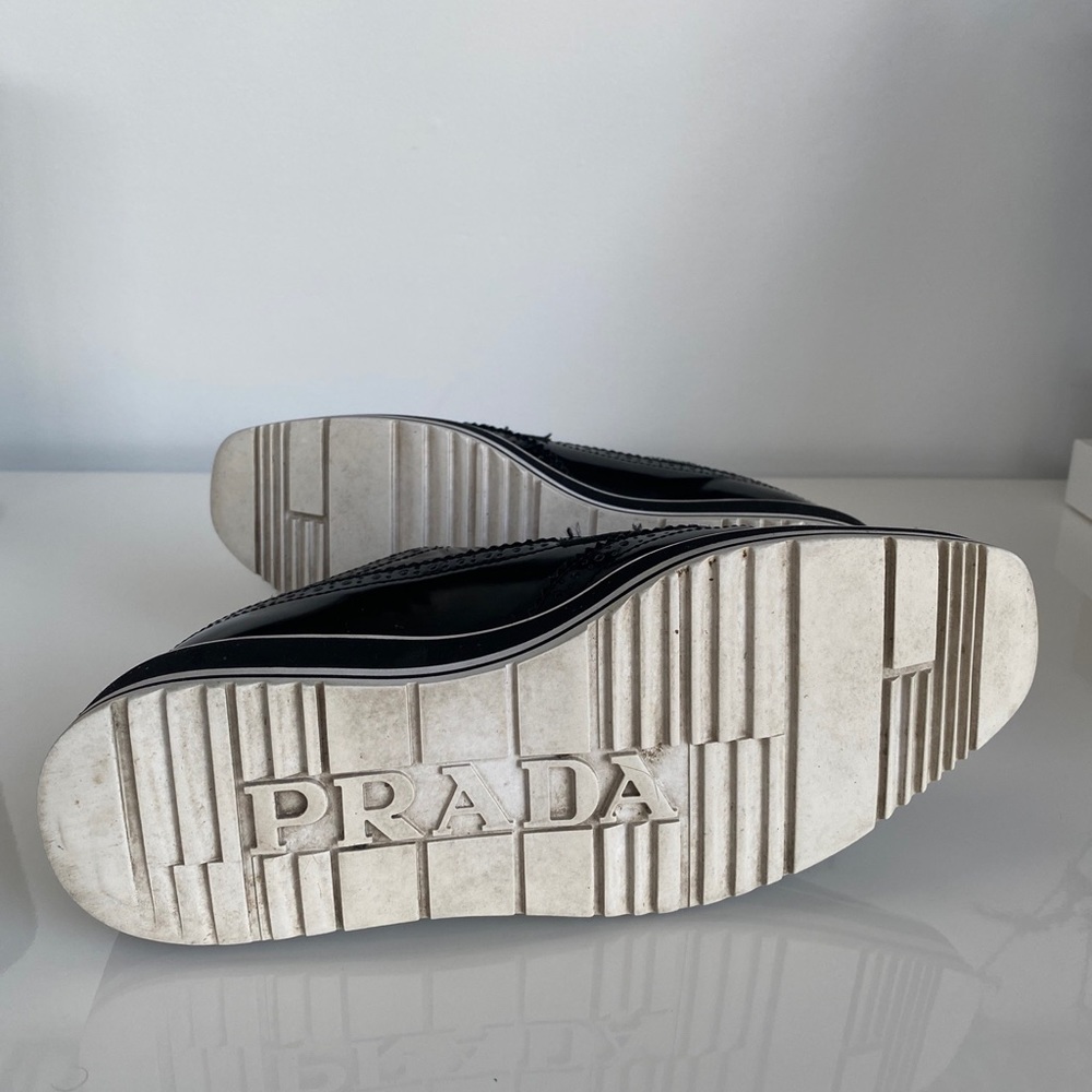 SOLD - Prada SS 2011 Black Brushed Leather Wingtip Brogues Derby Creeper 37/ - Picture 12 of 16